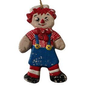 Vintage Retro 1972 Raggedy Andy Hand Painted Ceramic Christmas Ornament 4" tall